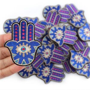 Blue and Pink Hamsa Hand Iron On Patch